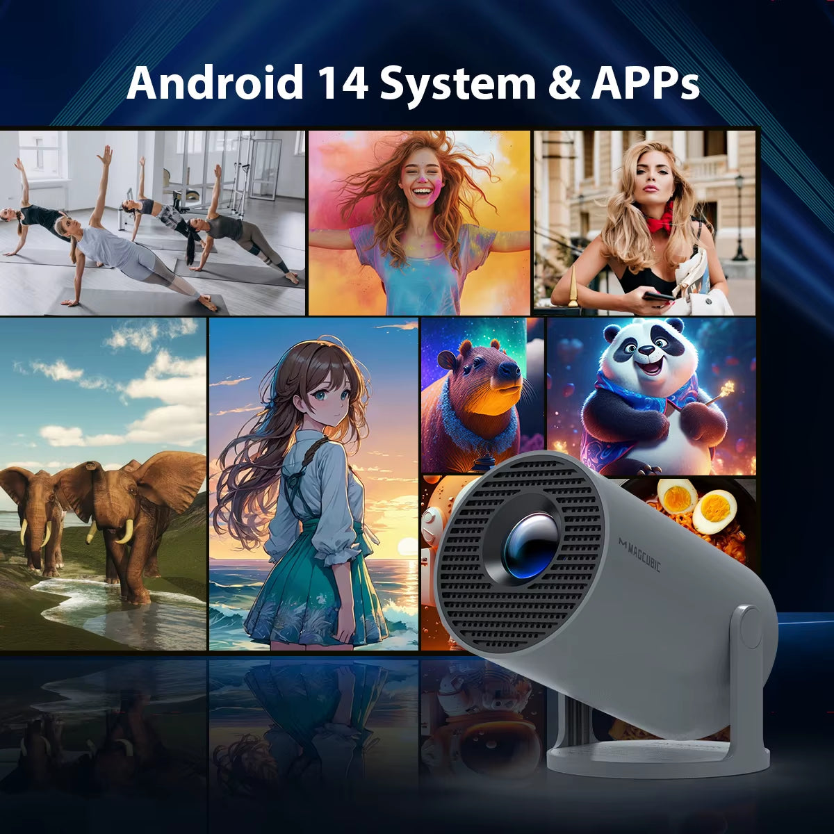 Projector Android14 8K 1280*720P HY300 Pro Dual Wifi 290ANSI 180 Flexible BT5.0 Cinema Outdoor Portable Projetor
